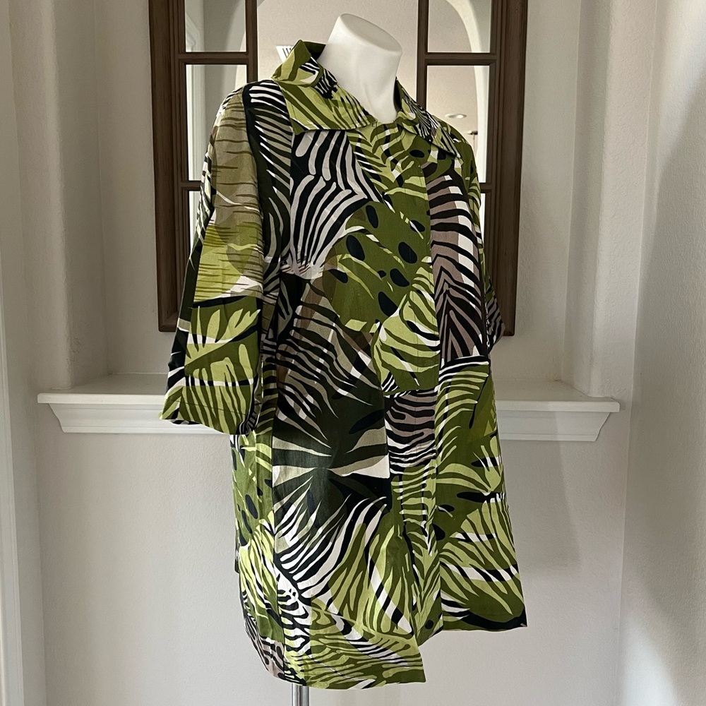 TAILE Linen-blend Palm Leave Print Jacket Button Up, Green Size M New w/Tag $159 - Picture 6 of 12